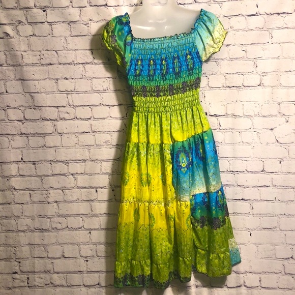 Vibrant Silky Mini Dress Very Colorful With Glitter Embellishment - Picture 7 of 8